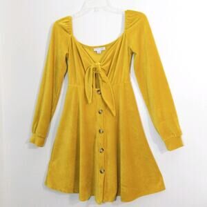Favlux mustard ribbed velour keyhole tie dress S